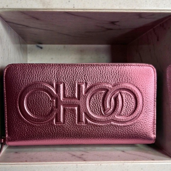 Jimmy Choo Handbags - Jimmy Choo Peony Metallic Embossed Logo Zip Around Wallet